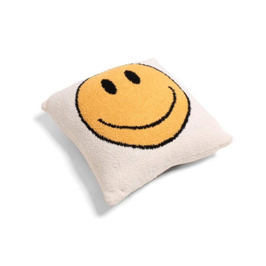 Comfyluxe White & Yellow Smiley Face Throw Pillow Cover