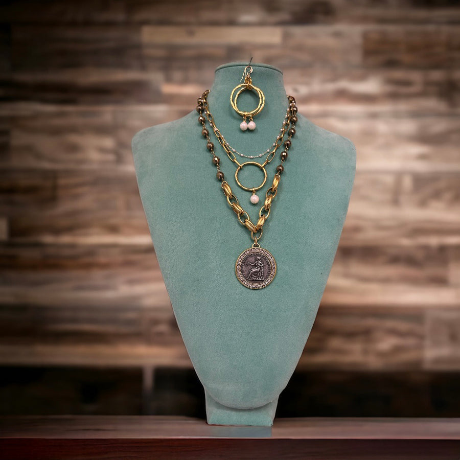 Greek Jewelry Set. Earrings + Two Necklaces