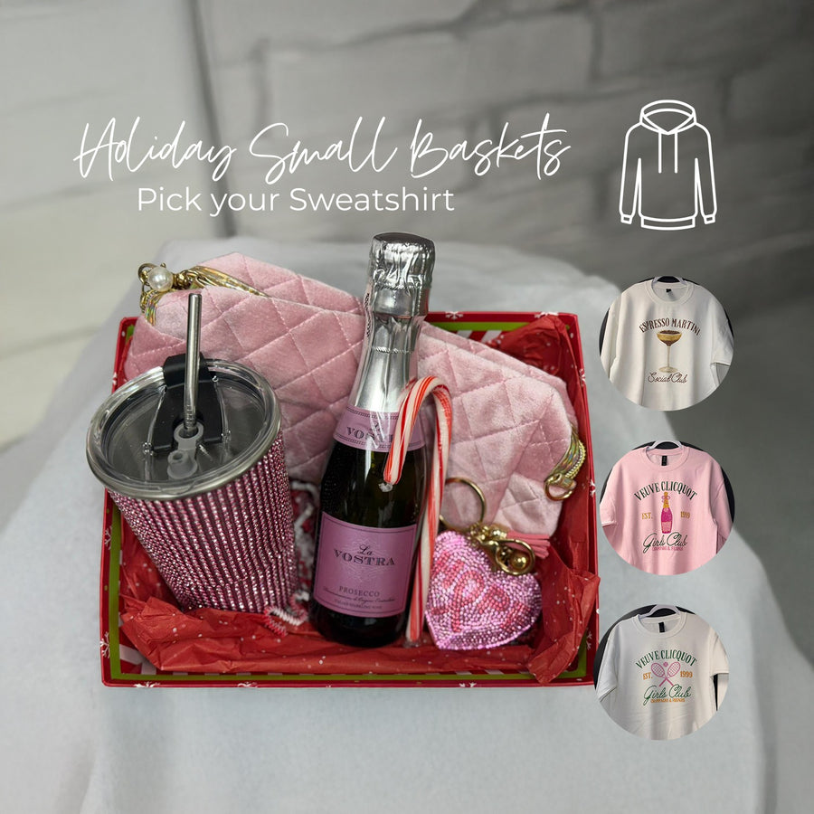 Luxury Lash Beauty Customizable Holiday Small Baskets Pink Cup (Pick your Sweatshirt)