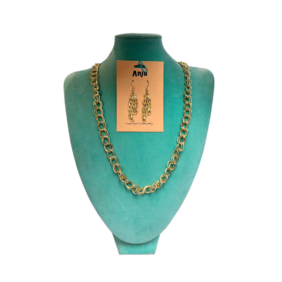 Gold Chain Necklace and Earrings