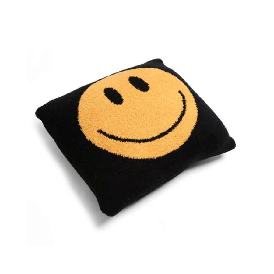 Comfyluxe Black & Yellow Smiley Face Throw Pillow Cover