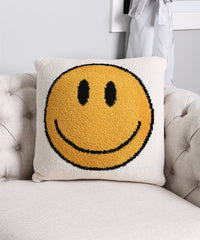 Comfyluxe White & Yellow Smiley Face Throw Pillow Cover