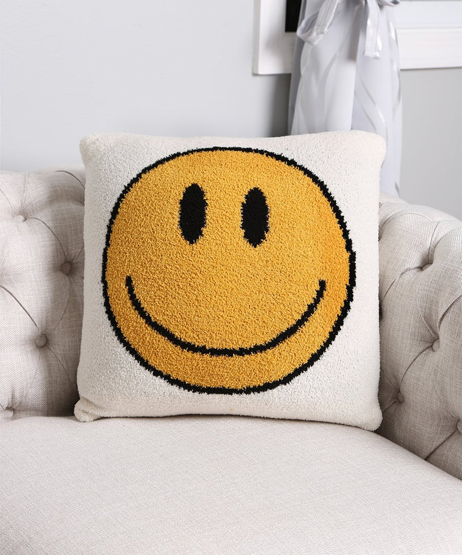 Comfyluxe White & Yellow Smiley Face Throw Pillow Cover