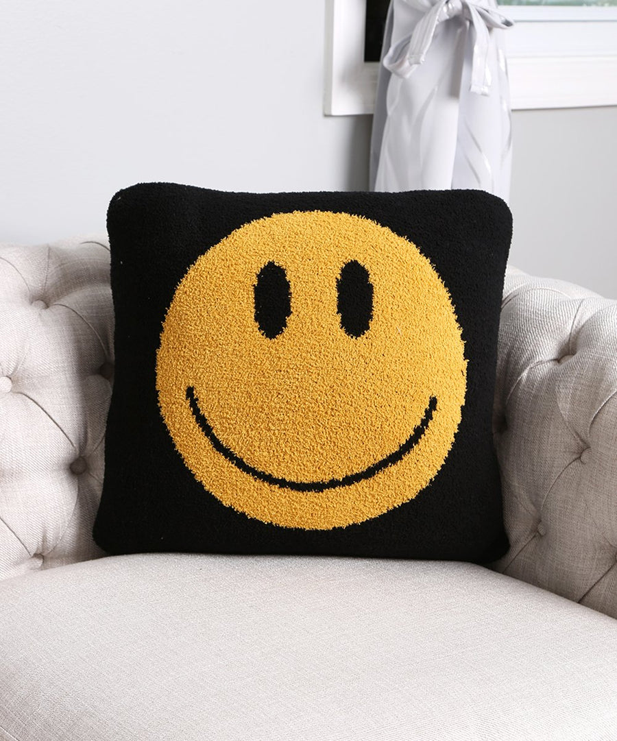 Comfyluxe Black & Yellow Smiley Face Throw Pillow Cover